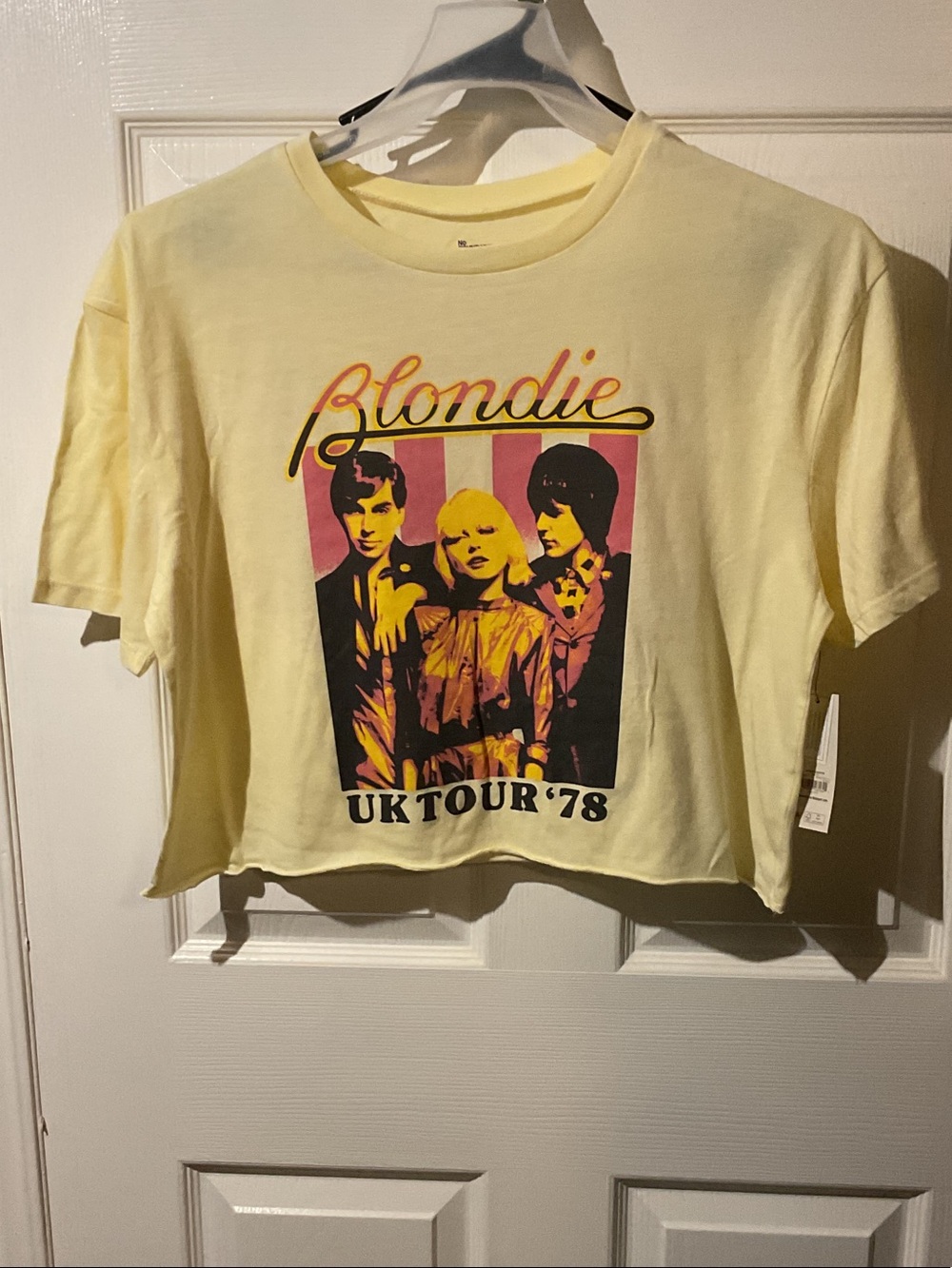Blondie Pale Yellow UK Tour '78 Graphic Crop Tee with Backhit